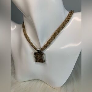 Elegant Gold Rope and Silver Pendant Necklace With Flower